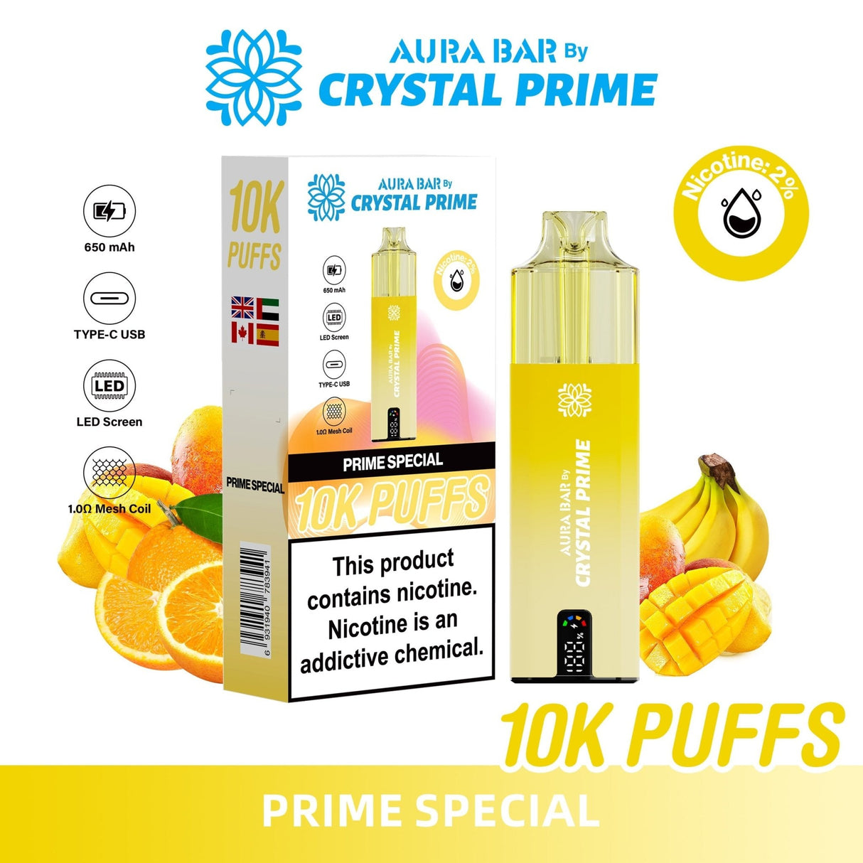 Aura Bar 10000 Disposable Vape By Crystal Prime - Pack of 5 - Prime Special - vapeukwholesale