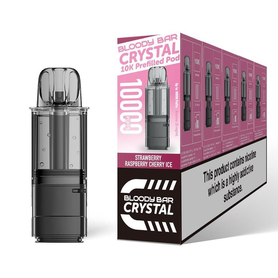 Bloody Bar Crystal 10000 Replacement Pods - Pack of 5 - Strawberry Raspberry Cherry Ice - vapeukwholesale