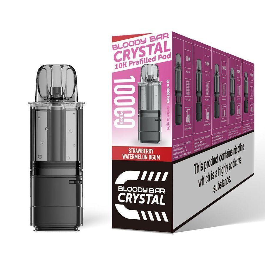 Bloody Bar Crystal 10000 Replacement Pods - Pack of 5 - Strawberry Watermelon Bubble Gum - vapeukwholesale