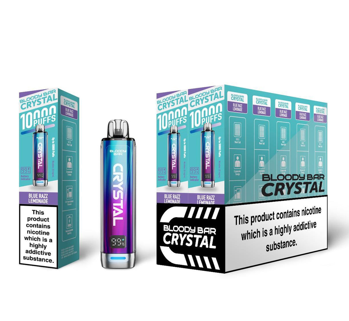 Bloody Bar Crystal 10k Disposable Vape Box of 5 - Blue Razz Lemonade - vapeukwholesale