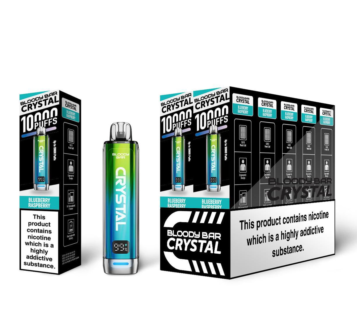 Bloody Bar Crystal 10k Disposable Vape Box of 5 - Blueberry Raspberry - vapeukwholesale