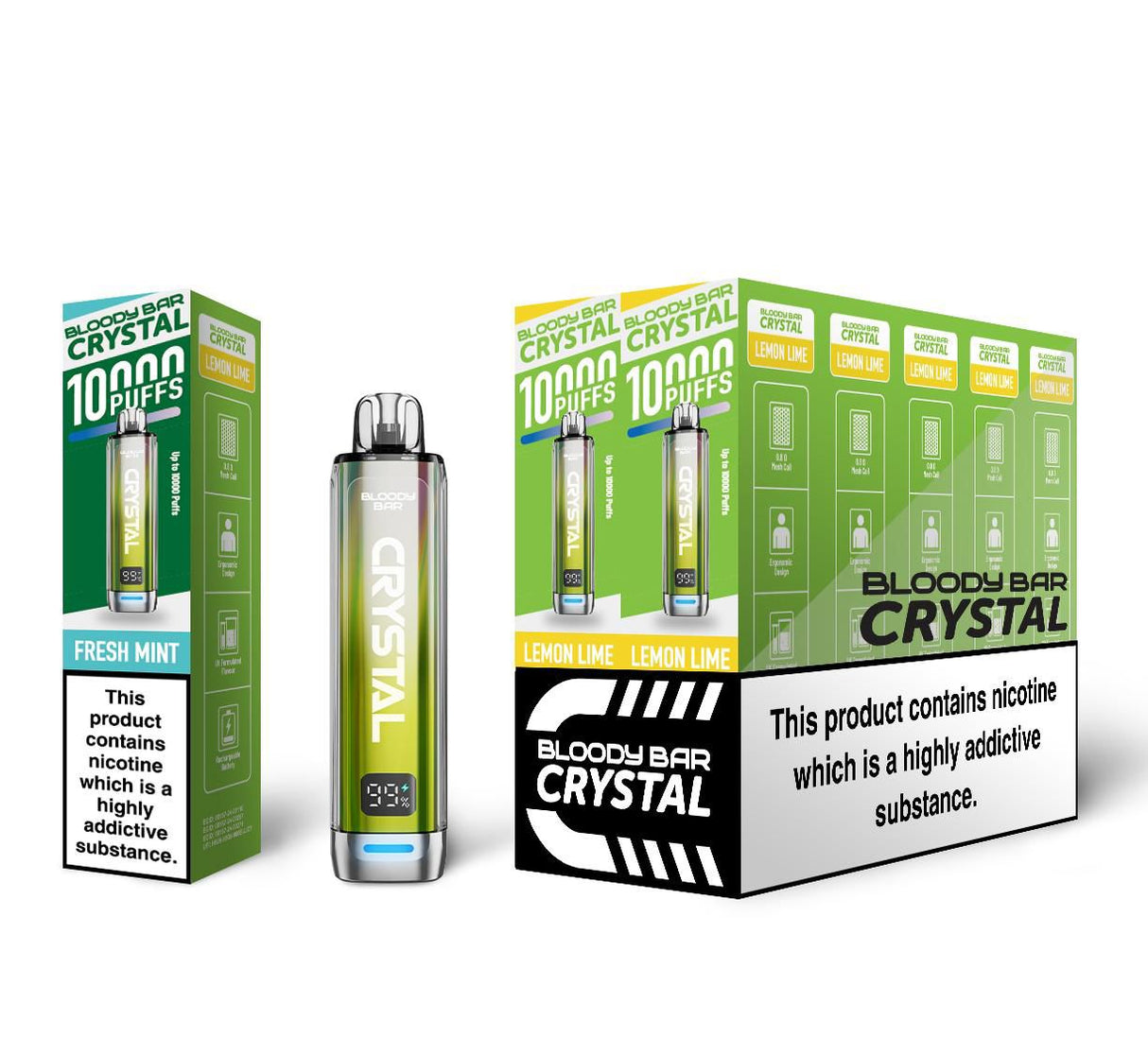 Bloody Bar Crystal 10k Disposable Vape Box of 5 - Lemon Lime - vapeukwholesale