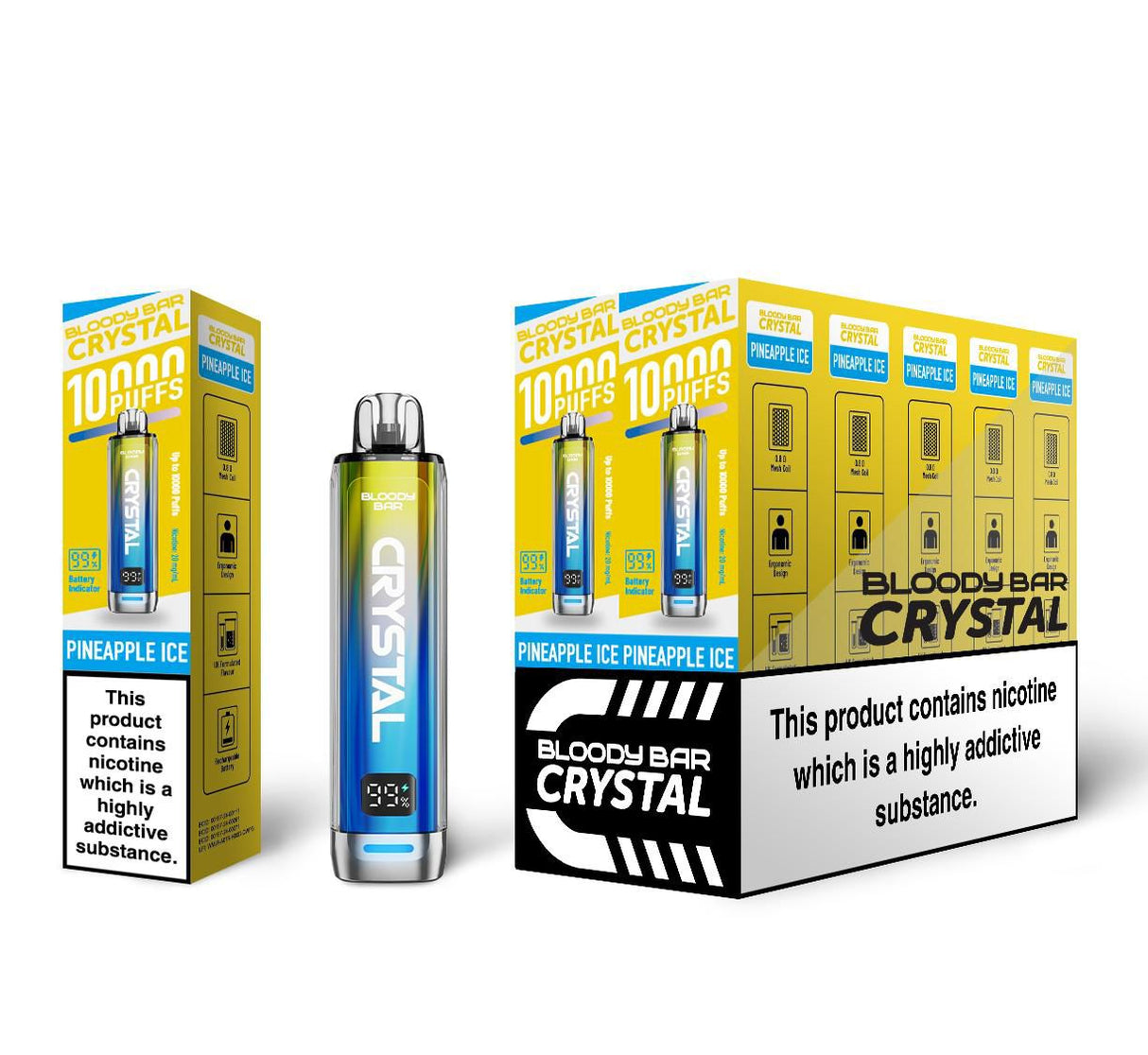 Bloody Bar Crystal 10k Disposable Vape Box of 5 - Pineapple Ice - vapeukwholesale