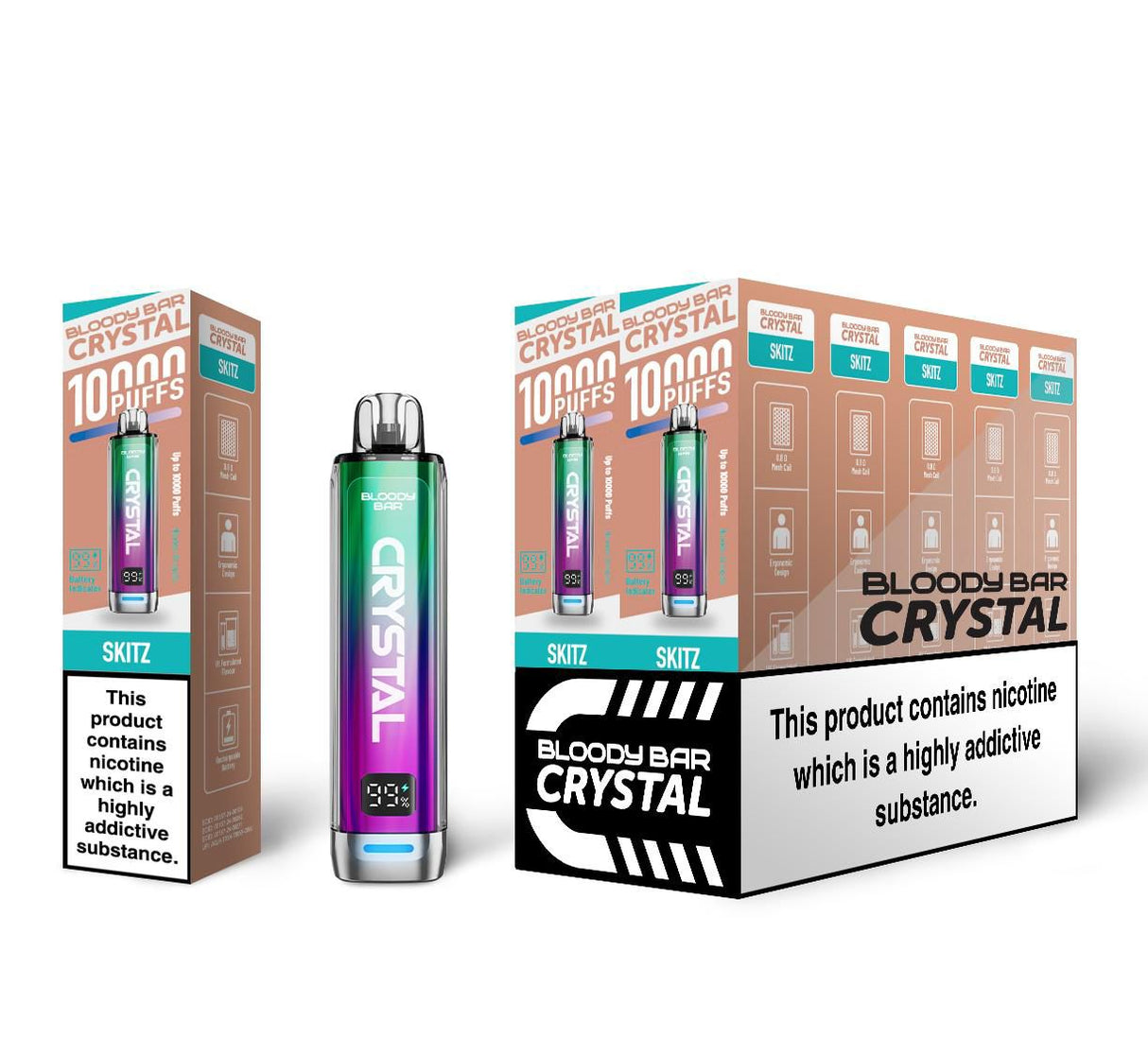 Bloody Bar Crystal 10k Disposable Vape Box of 5 - Skitz - vapeukwholesale
