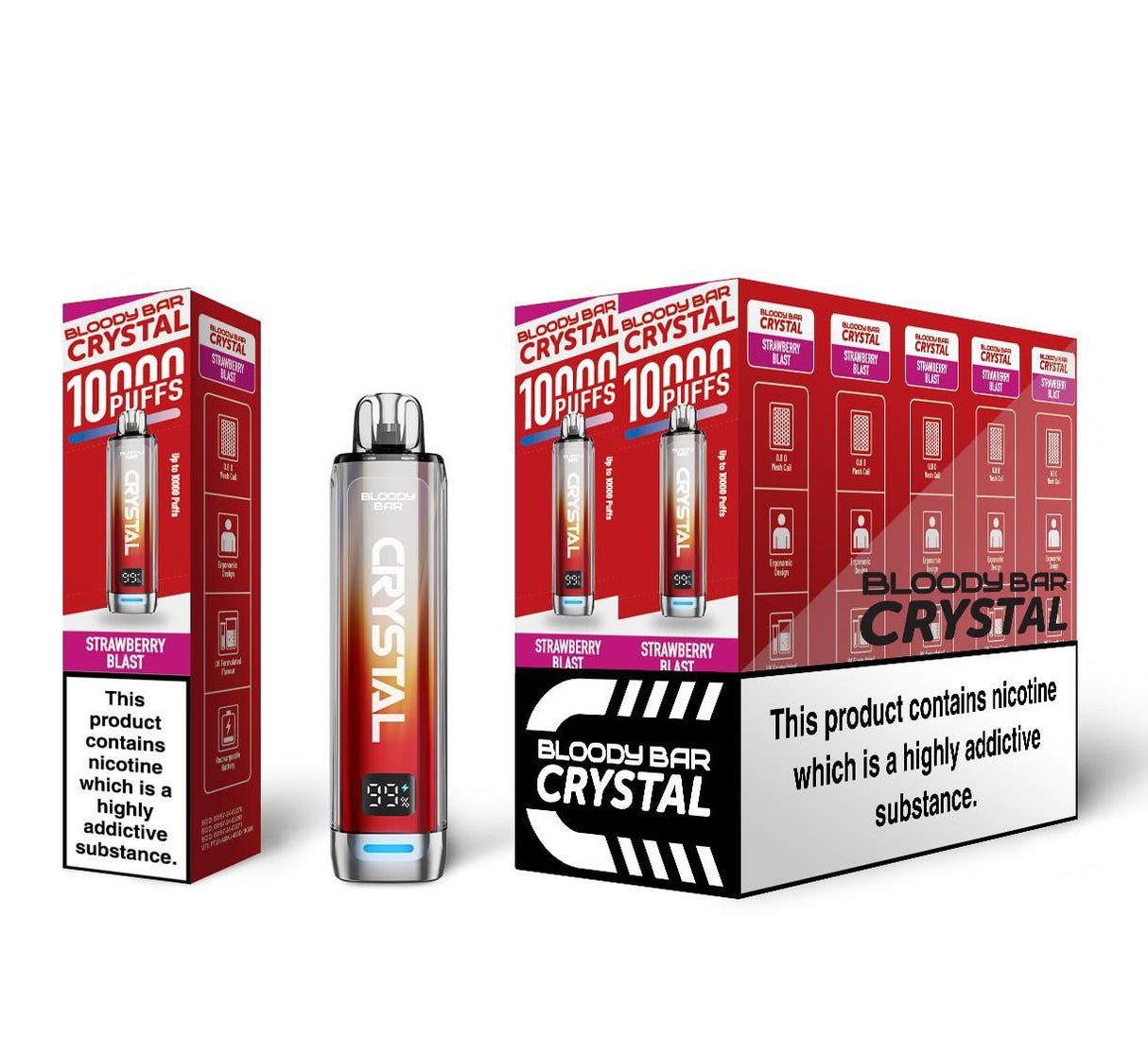 Bloody Bar Crystal 10k Disposable Vape Box of 5 - Strawberry Blast - vapeukwholesale