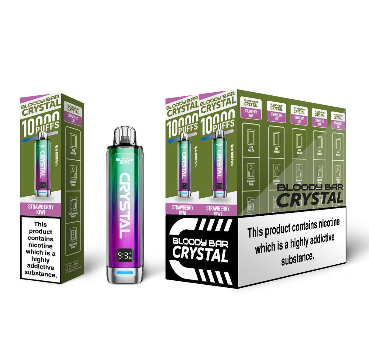 Bloody Bar Crystal 10k Disposable Vape Box of 5 - Strawberry Kiwi - vapeukwholesale