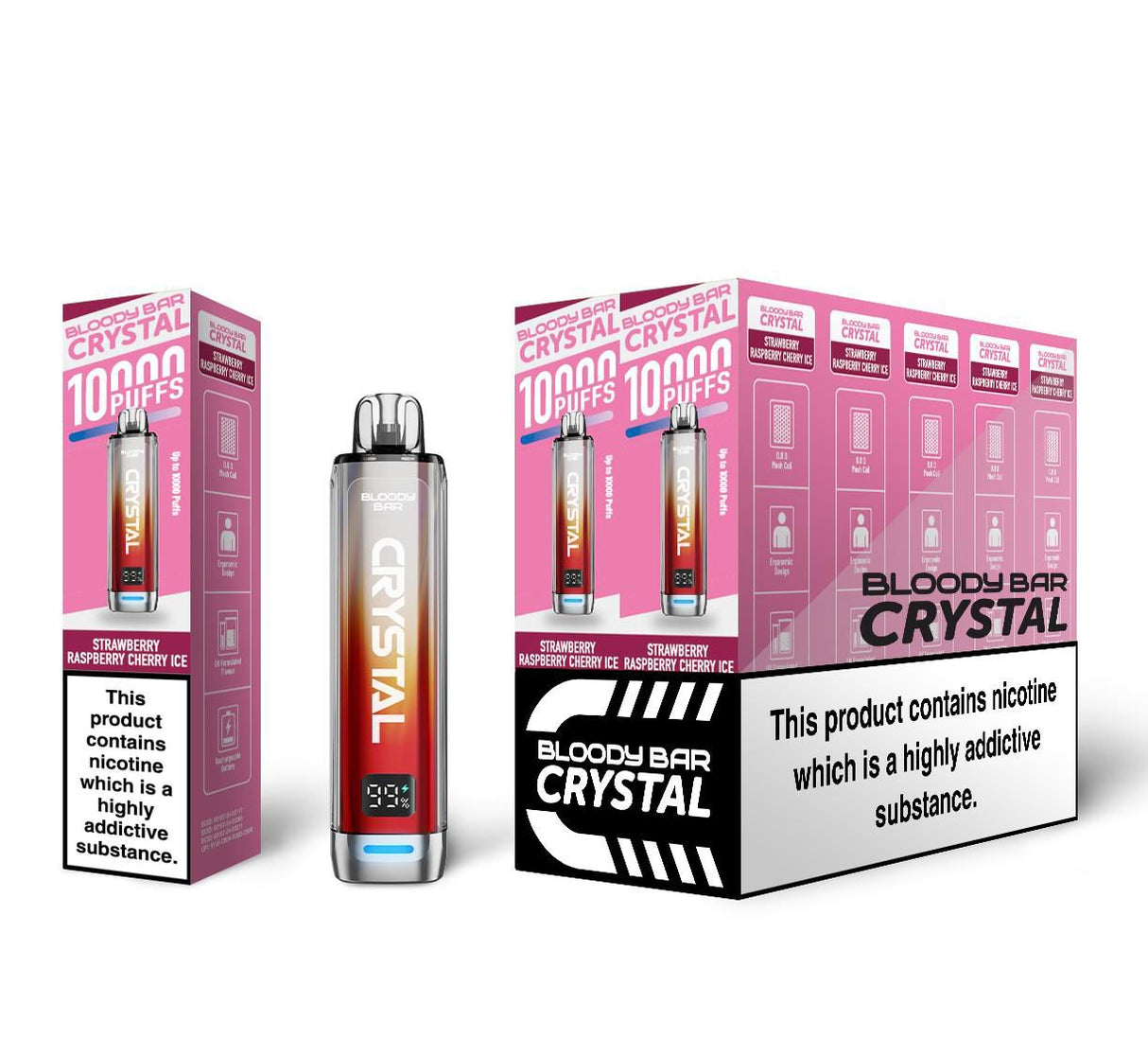 Bloody Bar Crystal 10k Disposable Vape Box of 5 - Strawberry Raspberry Cherry Ice - vapeukwholesale