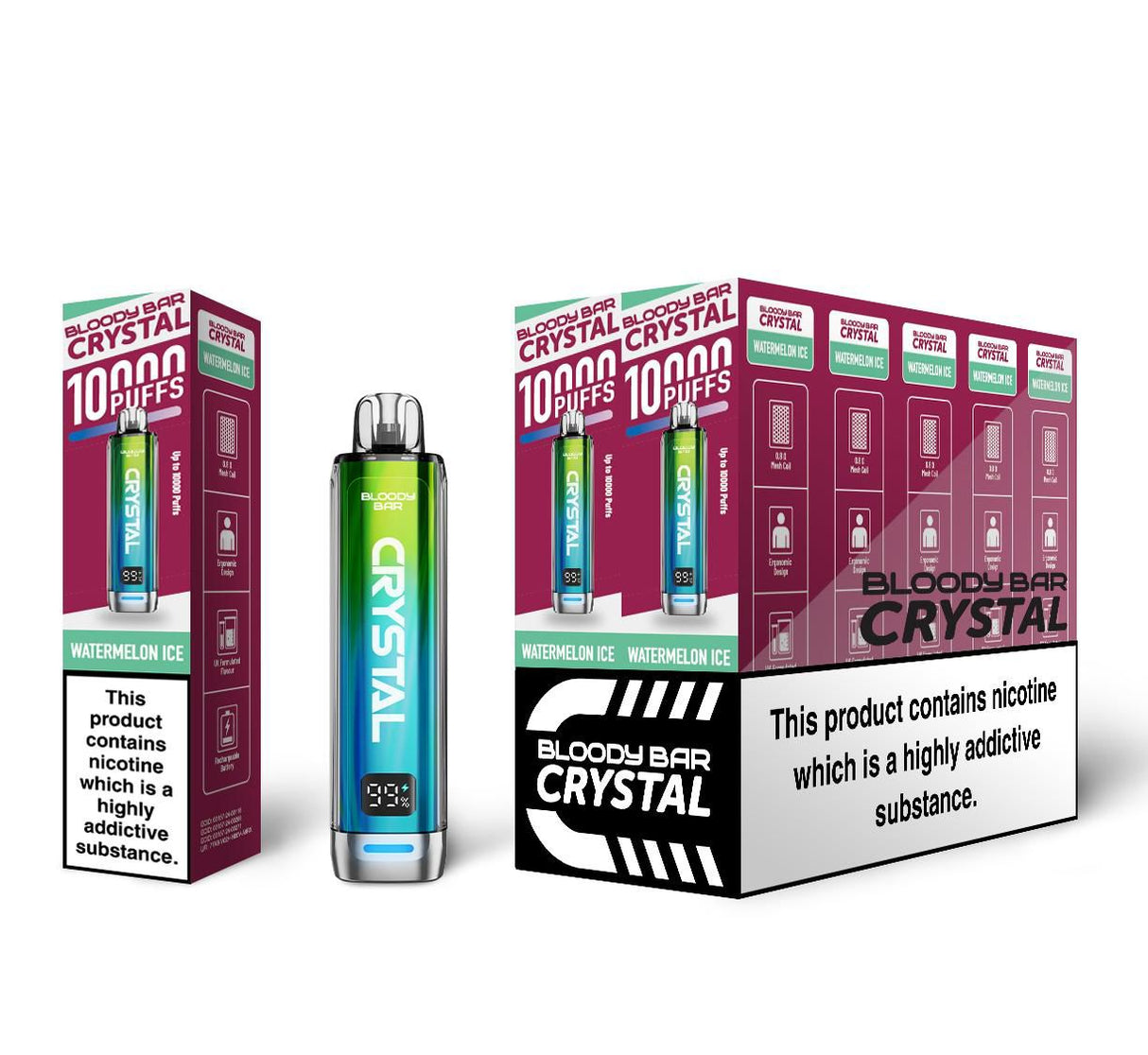Bloody Bar Crystal 10k Disposable Vape Box of 5 - Watermelon Ice - vapeukwholesale
