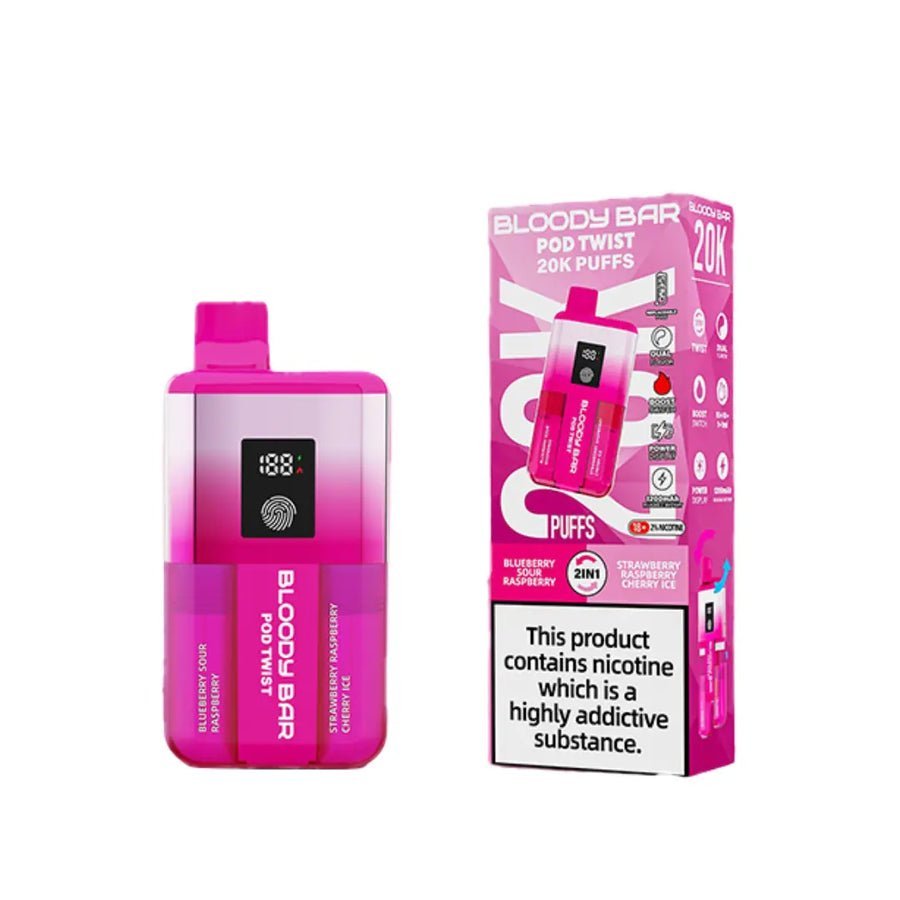 Bloody Bar Ultra Twist 20000 Prefilled Vape Box of 5 - Blueberry Sour Raspberry/Strawberry Raspberry Cherry Ice