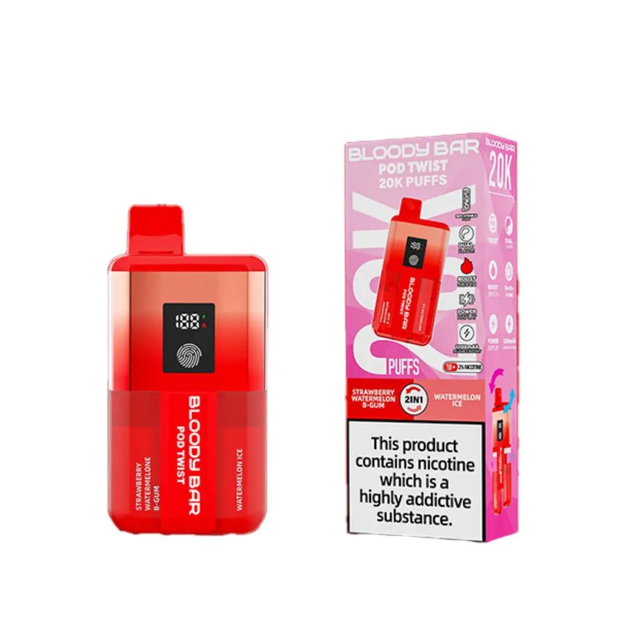Bloody Bar Ultra Twist 20000 Prefilled Vape Box of 5 - Strawberry Watermelon Bubblegum/Watermelon Ice