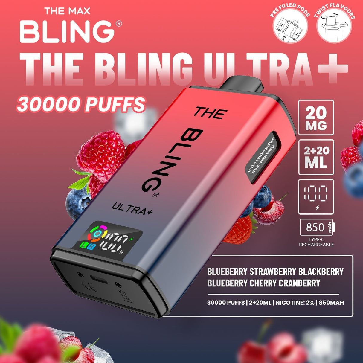 The Bling Ultra Plus 30k Prefilled Vape Pod Kit Box of 5