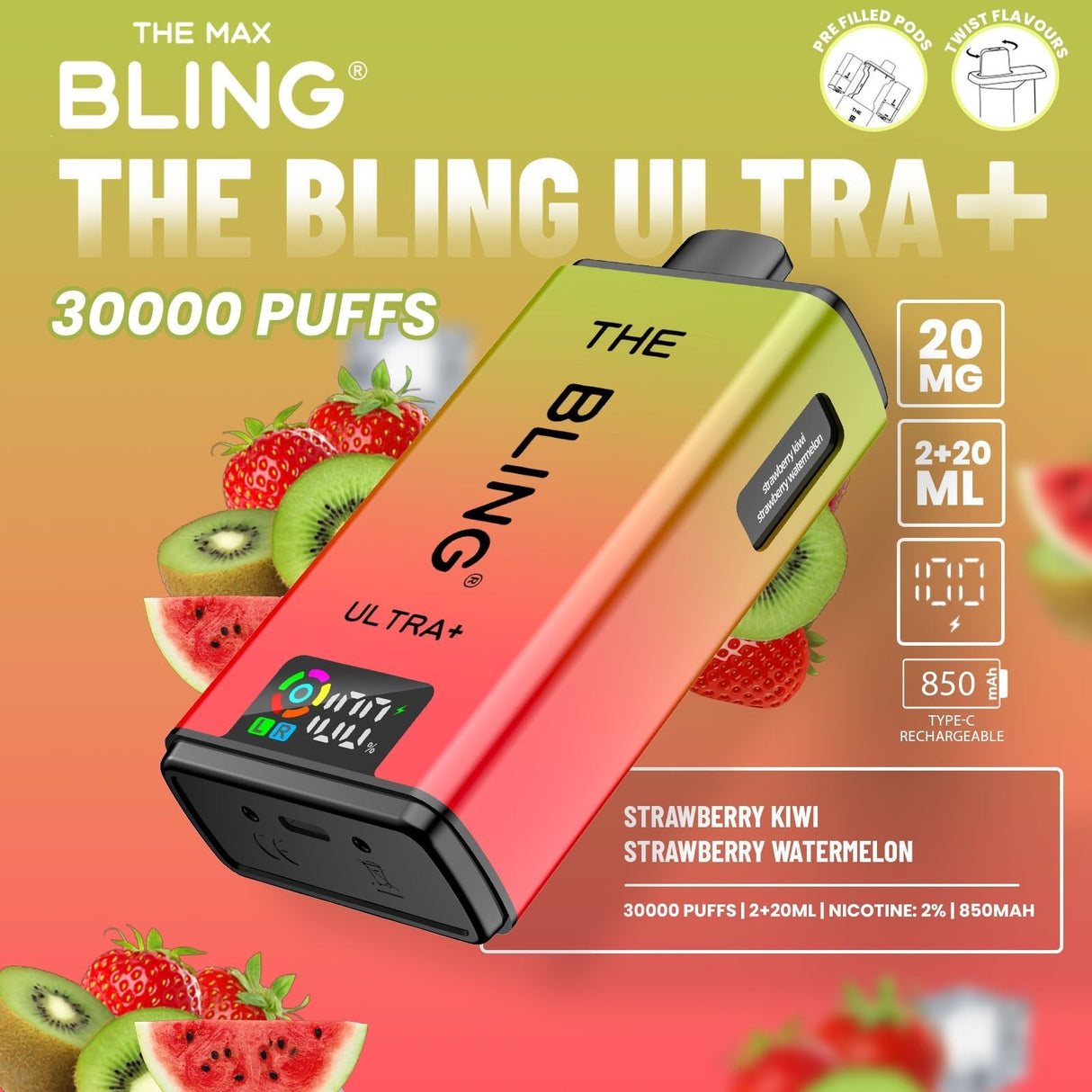 The Bling Ultra Plus 30k Prefilled Vape Pod Kit Box of 5