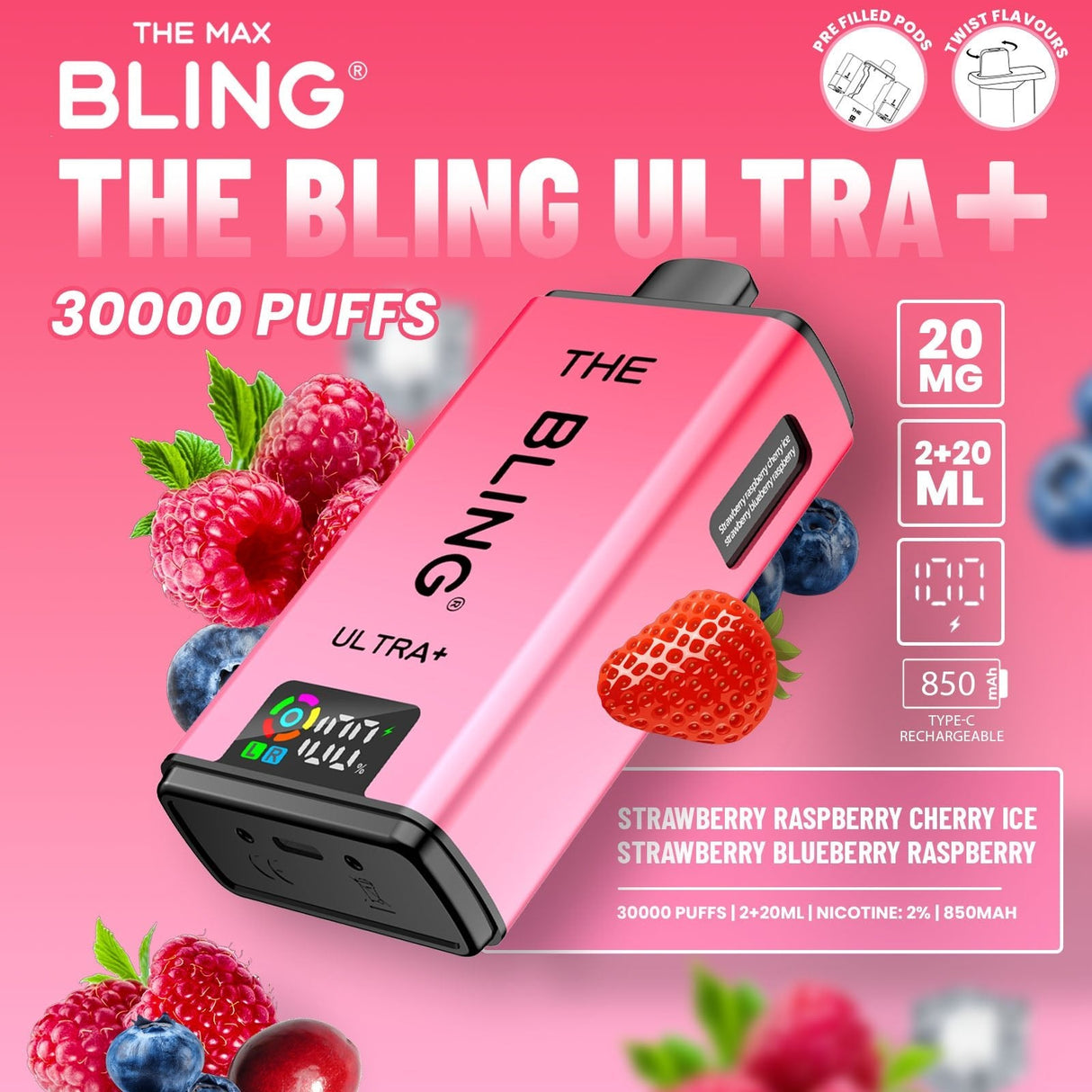 The Bling Ultra Plus 30k Prefilled Vape Pod Kit Box of 5