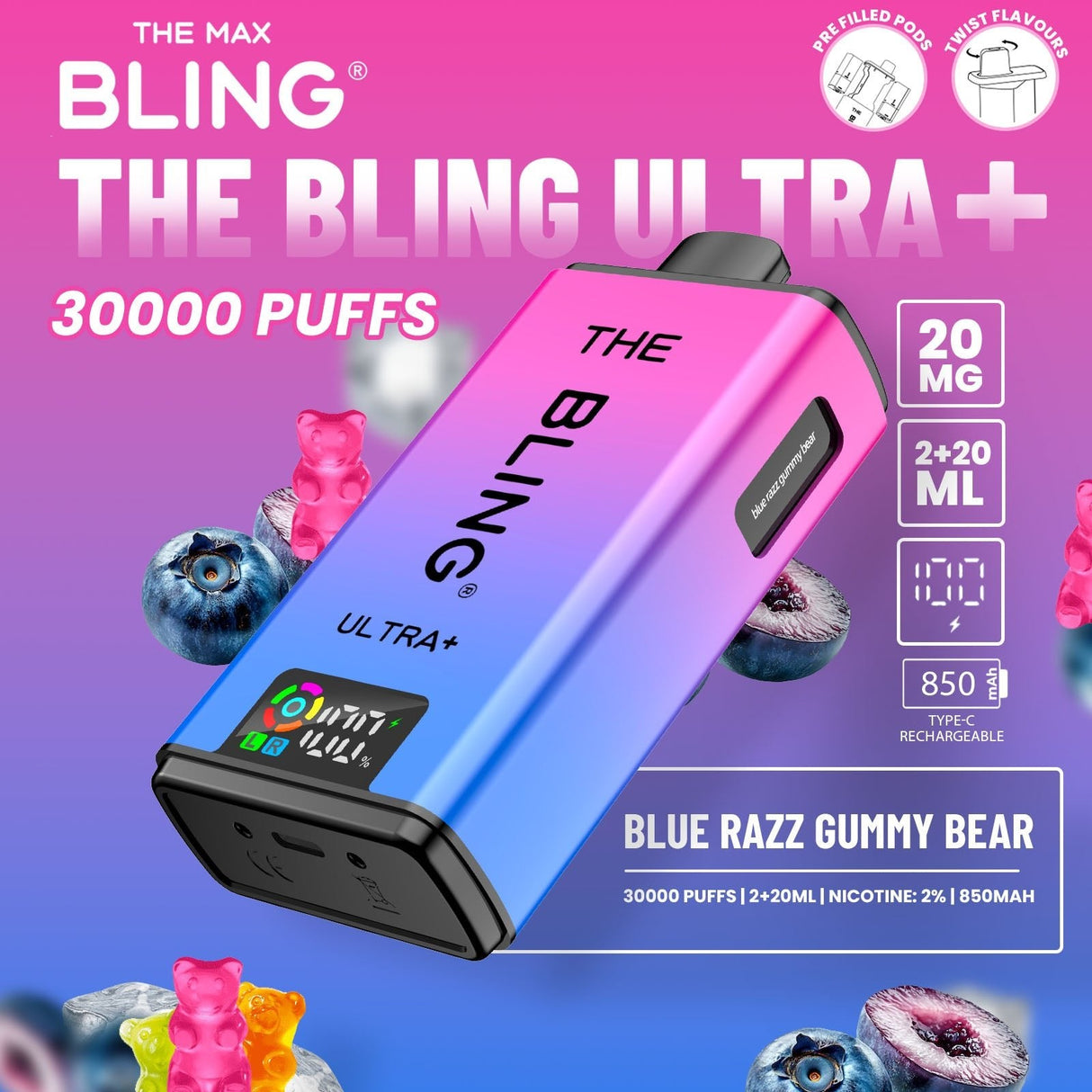 The Bling Ultra Plus 30k Prefilled Vape Pod Kit Box of 5