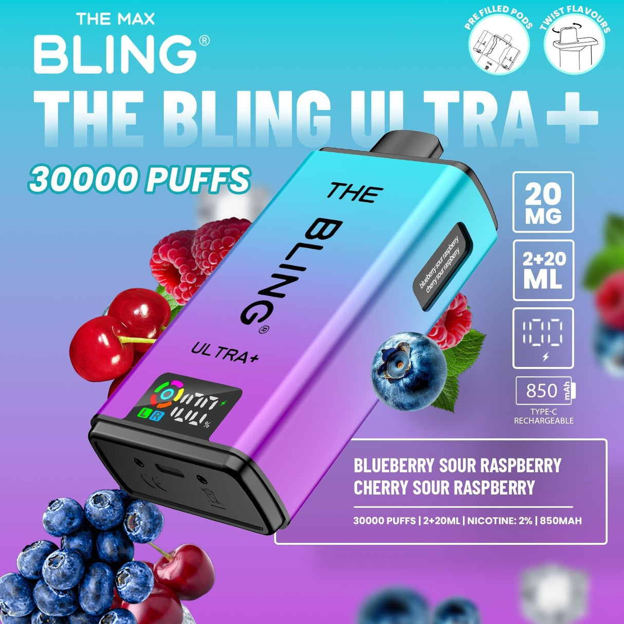 The Bling Ultra Plus 30k Prefilled Vape Pod Kit Box of 5