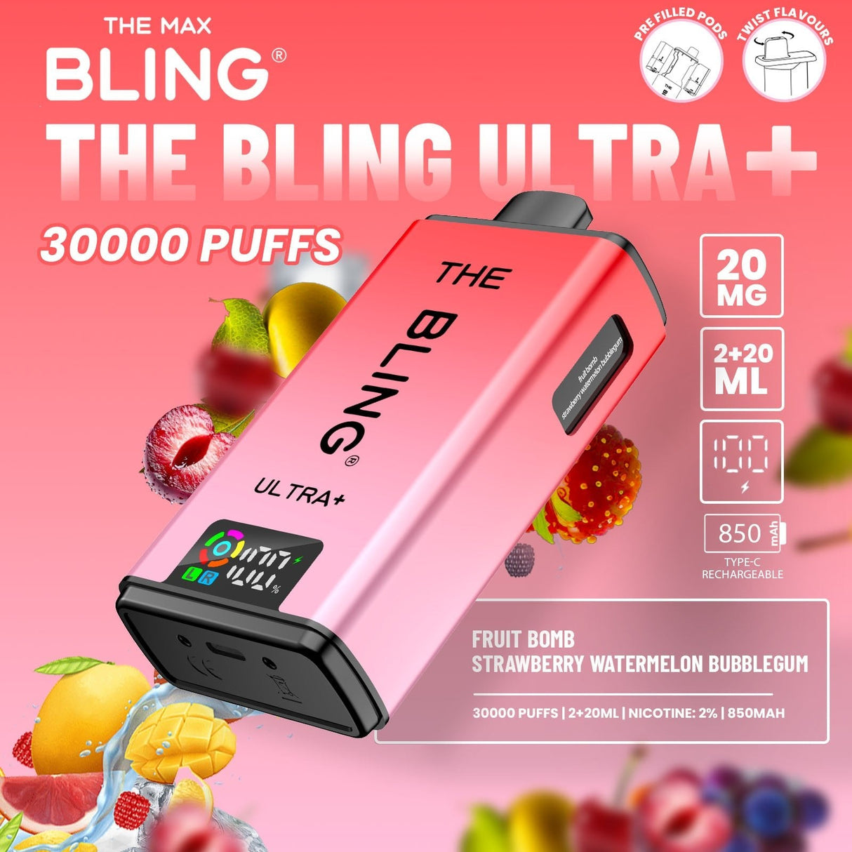 The Bling Ultra Plus 30k Prefilled Vape Pod Kit Box of 5