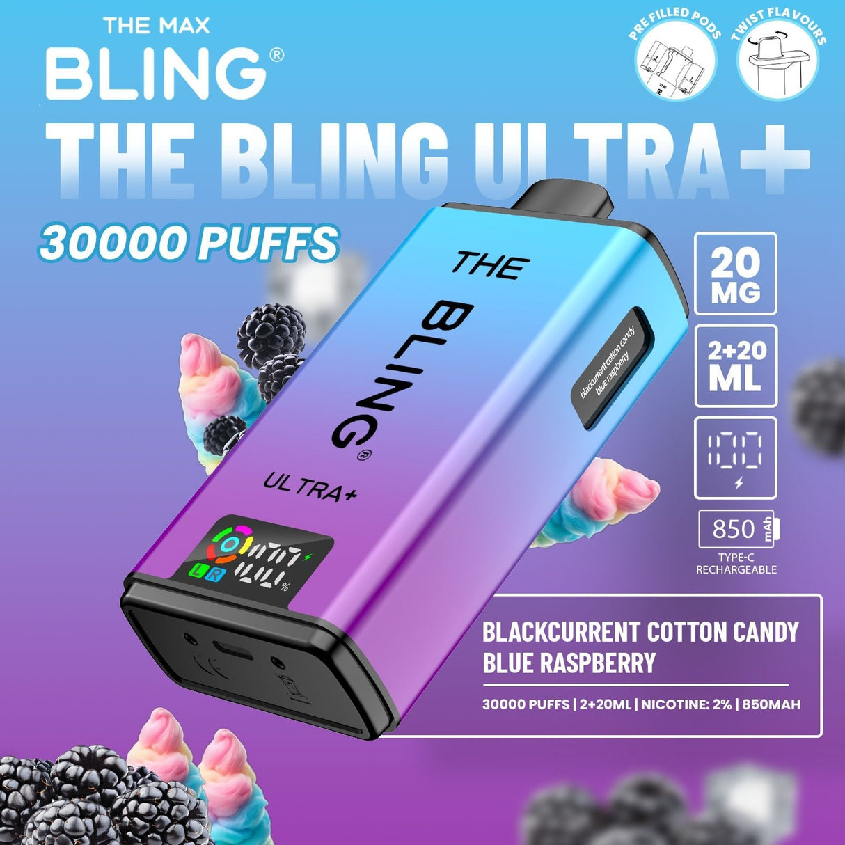 The Bling Ultra Plus 30k Prefilled Vape Pod Kit Box of 5
