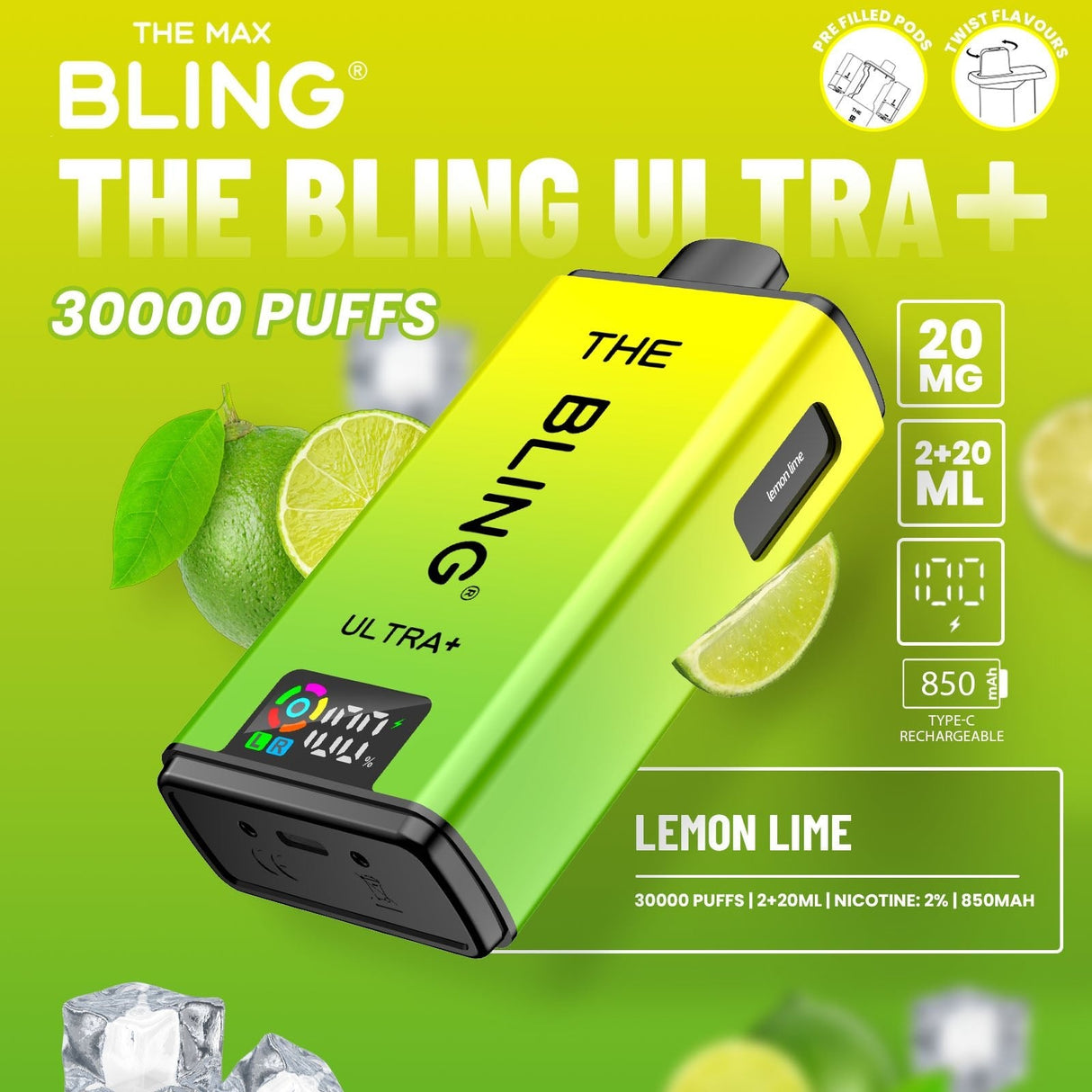 The Bling Ultra Plus 30k Prefilled Vape Pod Kit Box of 5
