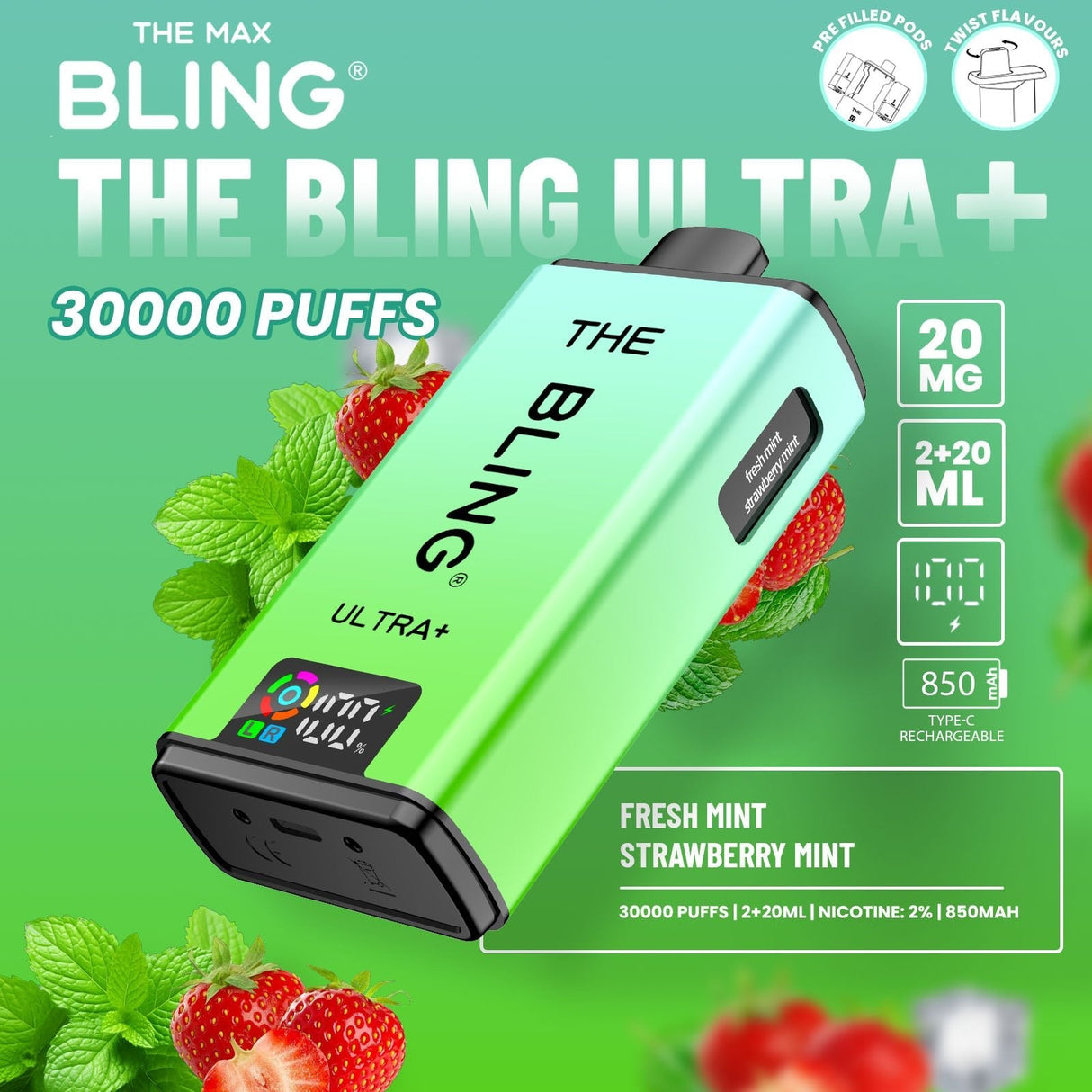 The Bling Ultra Plus 30k Prefilled Vape Pod Kit Box of 5