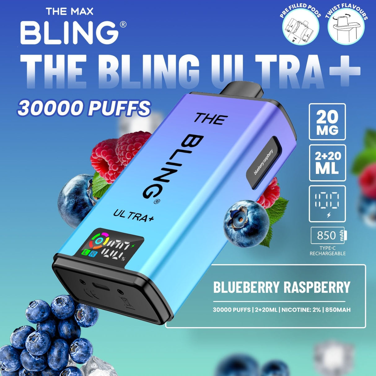 The Bling Ultra Plus 30k Prefilled Vape Pod Kit Box of 5