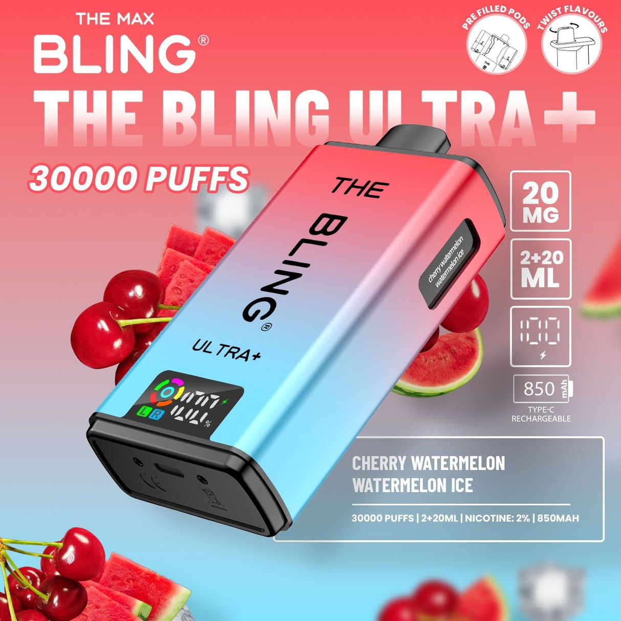 The Bling Ultra Plus 30k Prefilled Vape Pod Kit Box of 5