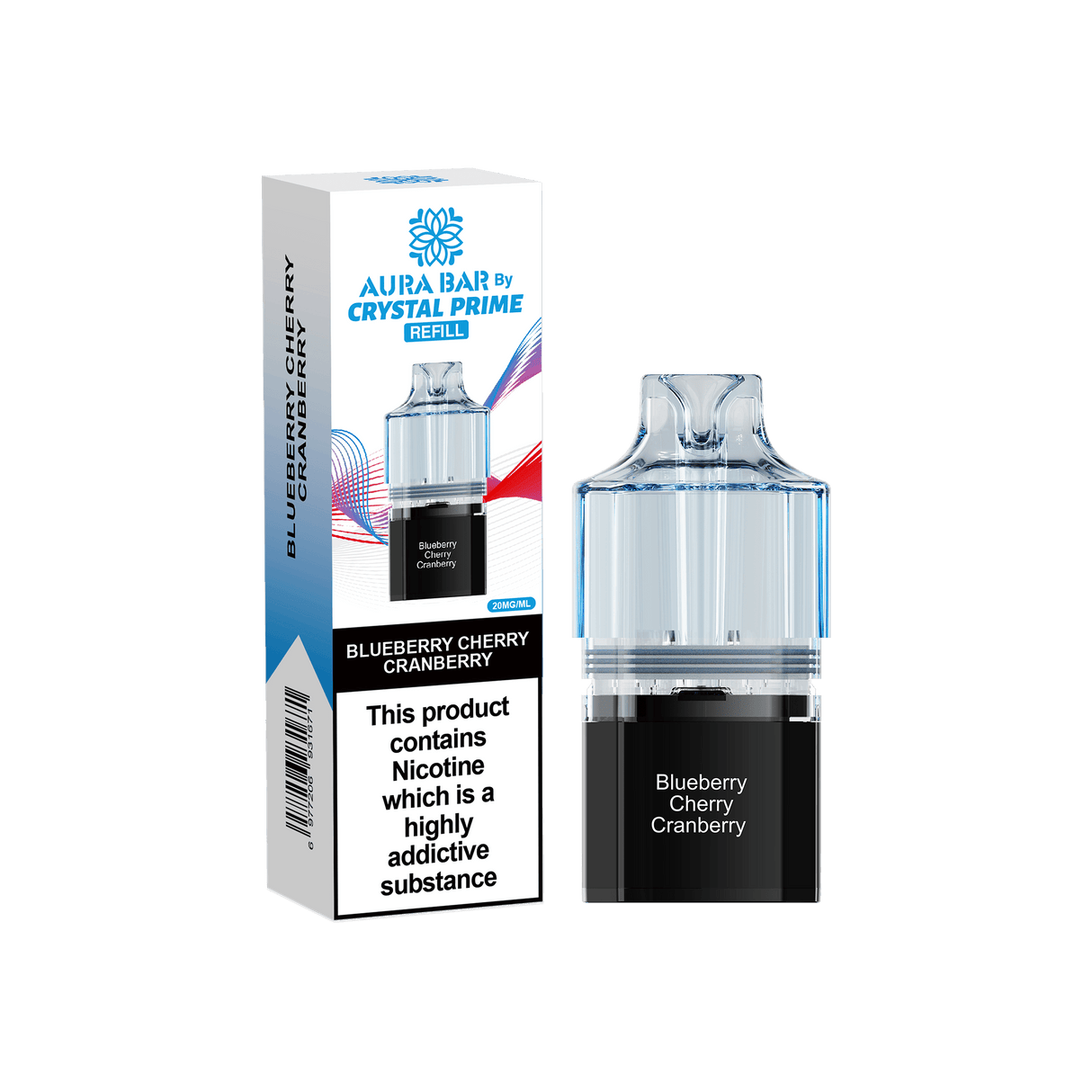 Crystal Prime Aura Bar 10k Replacement Pods - Box of 5 - Blue Cherry Cranberry - vapeukwholesale