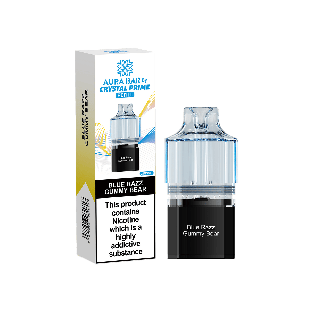 Crystal Prime Aura Bar 10k Replacement Pods - Box of 5 - Blue Razz Gummy Bear - vapeukwholesale