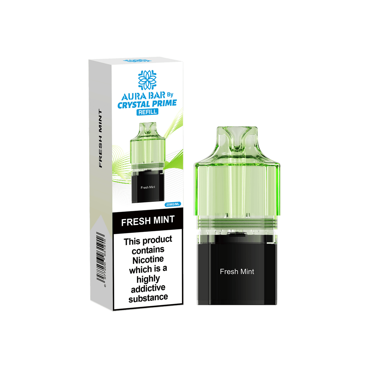 Crystal Prime Aura Bar 10k Replacement Pods - Box of 5 - Fresh Mint - vapeukwholesale