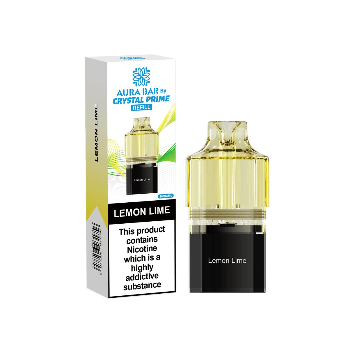 Crystal Prime Aura Bar 10k Replacement Pods - Box of 5 - Lemon Lime - vapeukwholesale