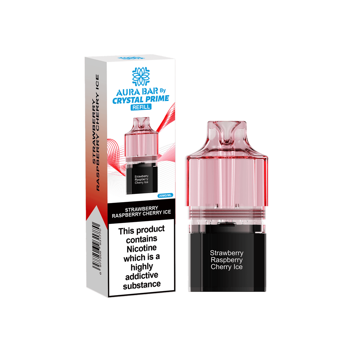 Crystal Prime Aura Bar 10k Replacement Pods - Box of 5 - Strawberry Raspberry Cherry - vapeukwholesale