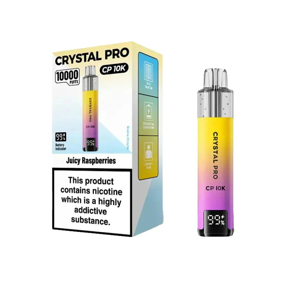 Crystal Pro CP10000 Prefilled Pod Kit Box of 5 - Juicy Raspberries - vapeukwholesale