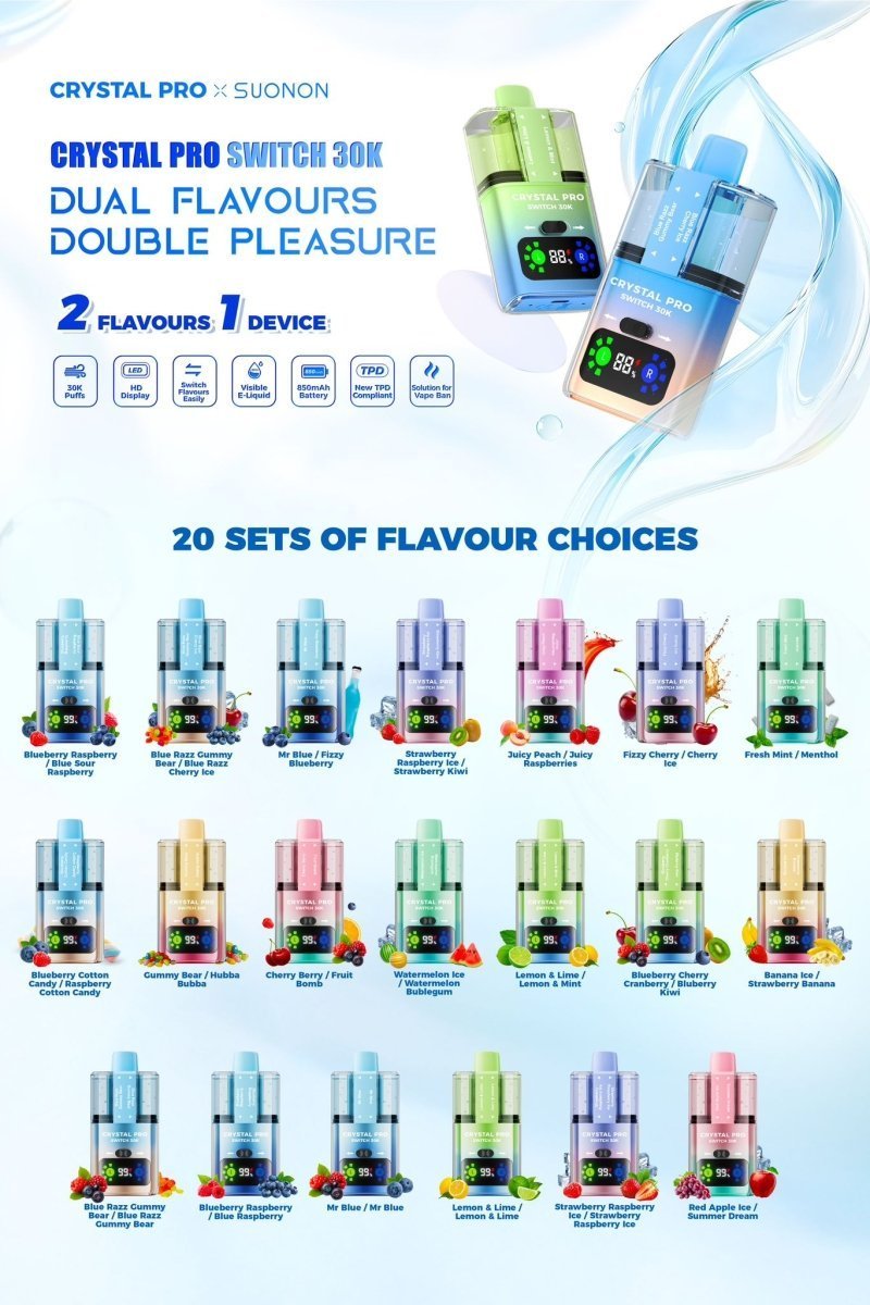 Crystal Pro Switch 30k Prefilled Pod Vape Kit Pack of 5 - Blueberry Cotton Candy/Raspberry Cotton Candy - vapeukwholesale
