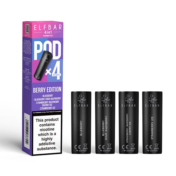 Elf Bar 4 - In - 1 Prefilled Replacement Pods Box of 10 - Berry Edition - vapeukwholesale
