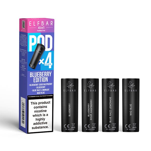 Elf Bar 4 - In - 1 Prefilled Replacement Pods Box of 10 - Blueberry Edition - vapeukwholesale