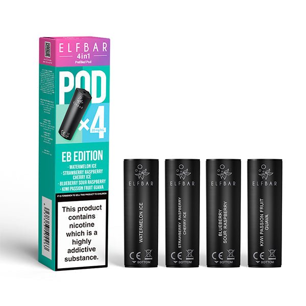 Elf Bar 4 - In - 1 Prefilled Replacement Pods Box of 10 - EB Edition - vapeukwholesale
