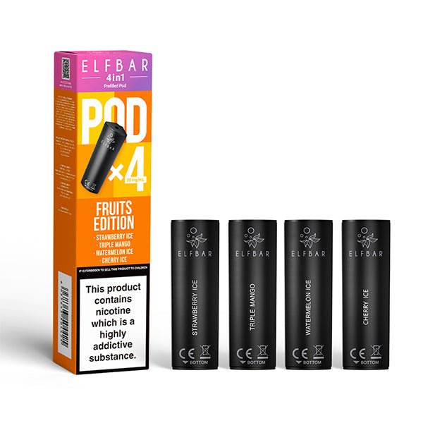 Elf Bar 4 - In - 1 Prefilled Replacement Pods Box of 10 - Fruits Edition - vapeukwholesale