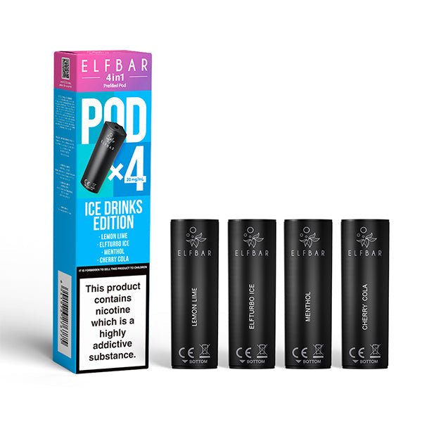 Elf Bar 4 - In - 1 Prefilled Replacement Pods Box of 10 - Ice Drinks Edition - vapeukwholesale