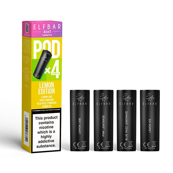 Elf Bar 4 - In - 1 Prefilled Replacement Pods Box of 10 - Lemon Edition - vapeukwholesale