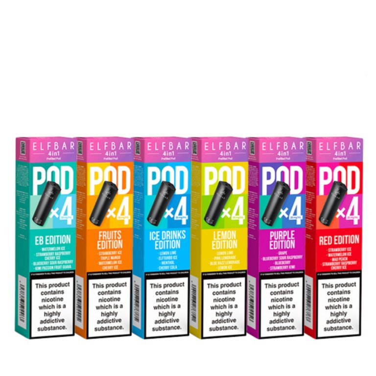 Elf Bar 4 - In - 1 Prefilled Replacement Pods Box of 10 - Mint & Tobacco Edition - vapeukwholesale