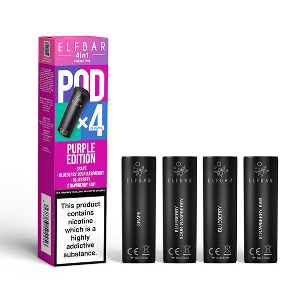 Elf Bar 4 - In - 1 Prefilled Replacement Pods Box of 10 - Purple Edition - vapeukwholesale