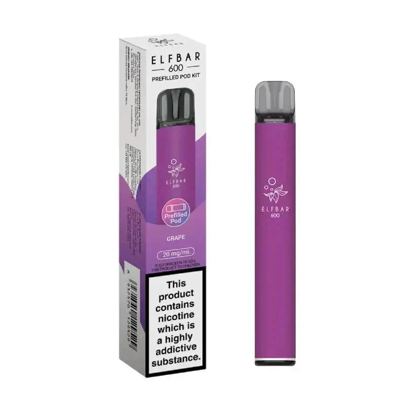 Elf Bar 600 Prefilled Pod Kit Box of 10 - Grape - vapeukwholesale