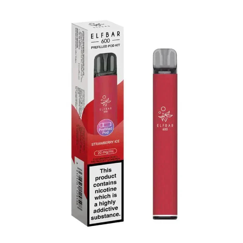 Elf Bar 600 Prefilled Pod Kit Box of 10 - Strawberry Ice - vapeukwholesale