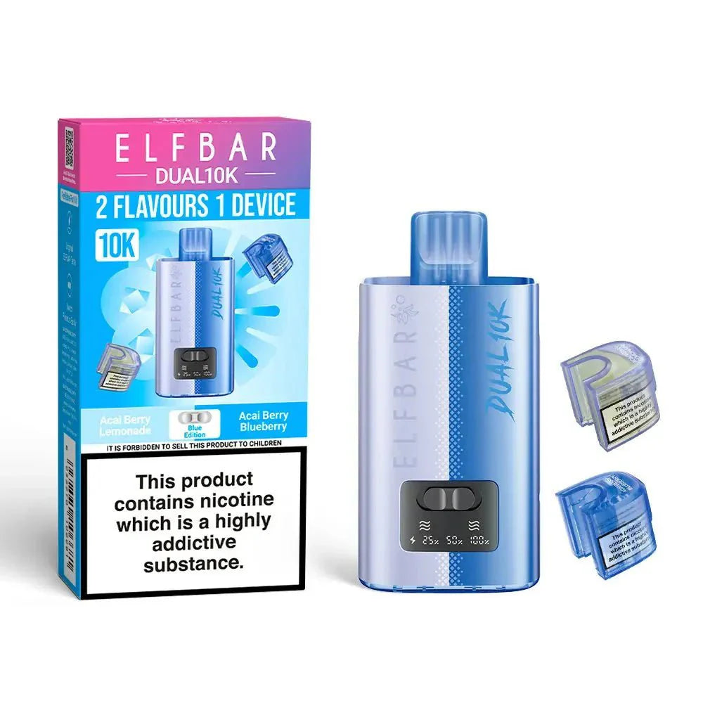 Elf Bar Dual 10K Prefilled Pod Vape Kit Box of 5 - Blue Edition - vapeukwholesale