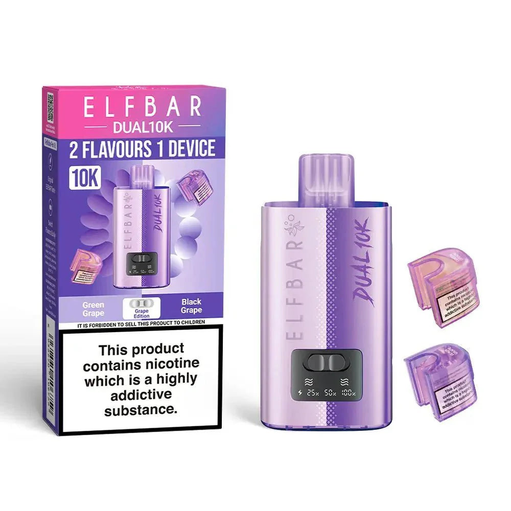 Elf Bar Dual 10K Prefilled Pod Vape Kit Box of 5 - Grape Edition - vapeukwholesale