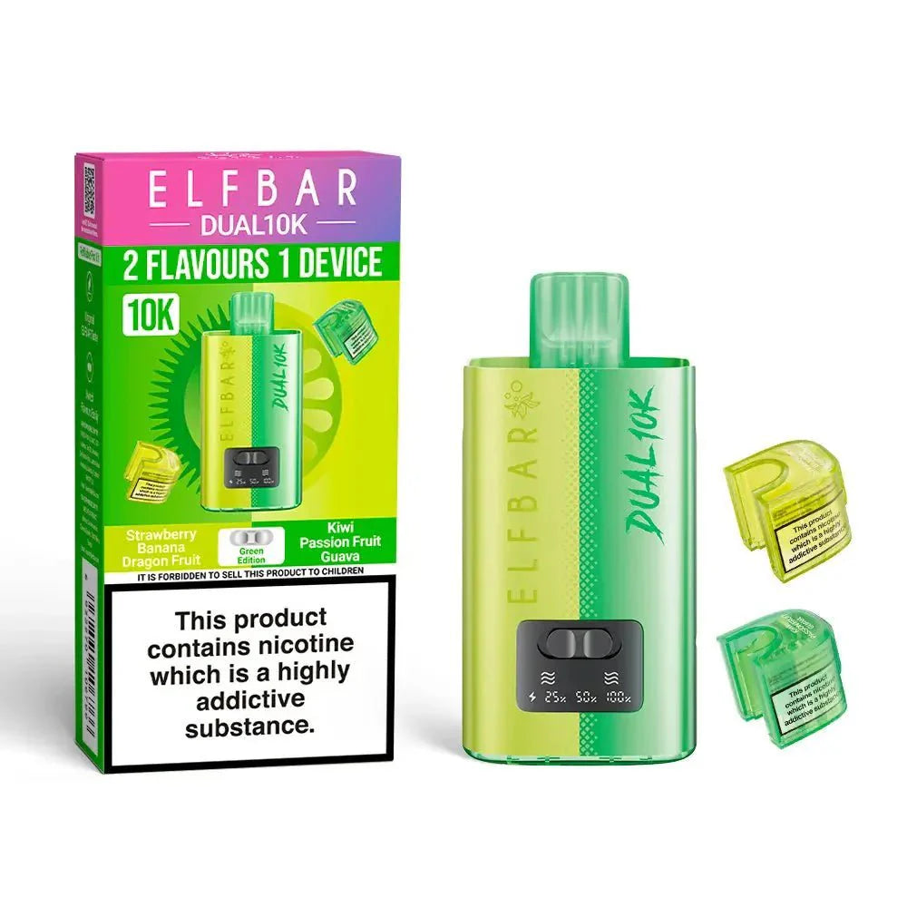 Elf Bar Dual 10K Prefilled Pod Vape Kit Box of 5 - Green Edition - vapeukwholesale