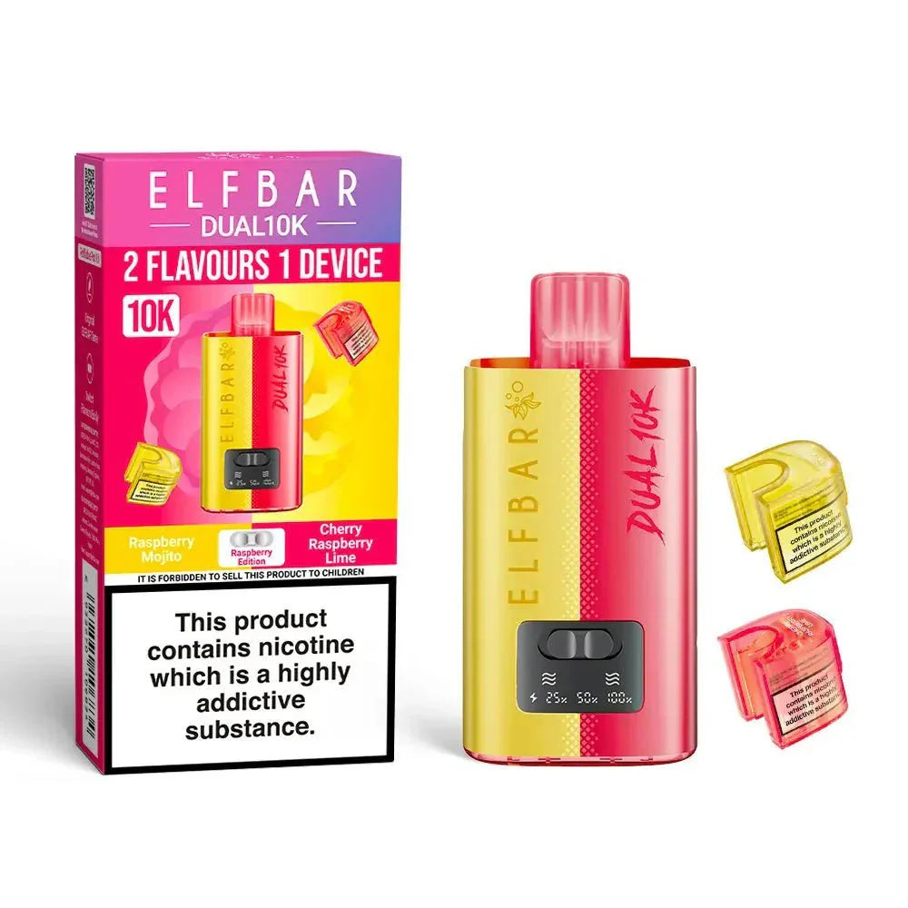 Elf Bar Dual 10K Prefilled Pod Vape Kit Box of 5 - Raspberry Edition - vapeukwholesale