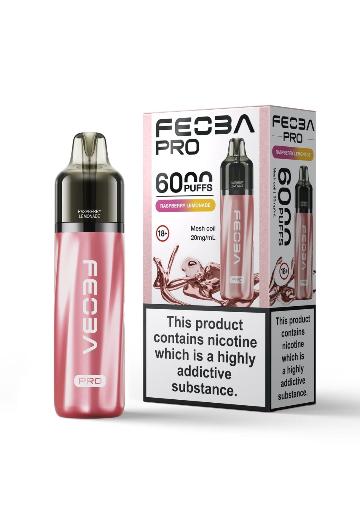Feoba Pro 6000+ Disposbale Vape Box of 5 - Raspberry Lemonade - vapeukwholesale