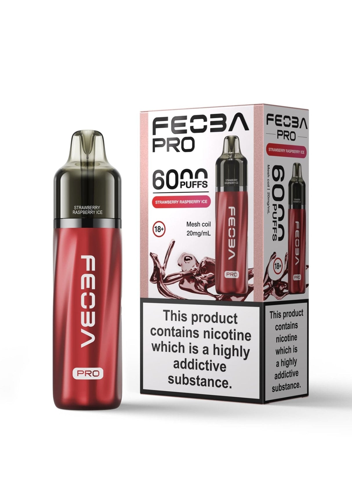 Feoba Pro 6000+ Disposbale Vape Box of 5 - Strawberry Raspberry Ice - vapeukwholesale