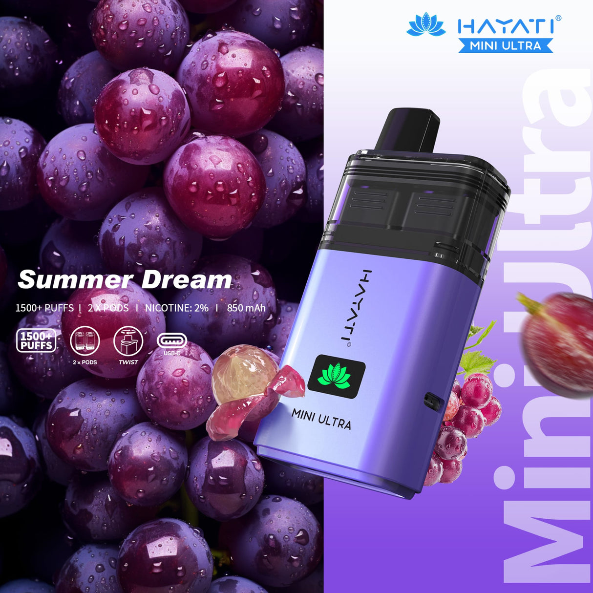 Hayati Mini Ultra 1500 Disposable Vape Box of 5 - Summer Dream - vapeukwholesale