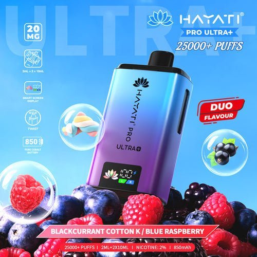 Hayati Pro Ultra Plus 25000 Disposable Vape - Pack of 5 - Blackcurrant Cotton Candy / Blue Raspberry - vapeukwholesale